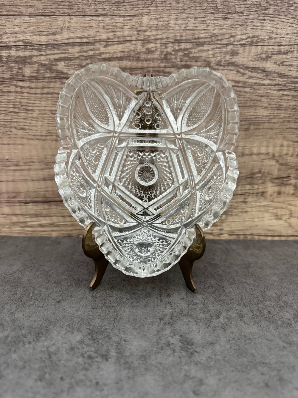 Vintage Imperial Glass Heart Shaped Dish AG Mark Pressed Glass Trinket Bowl